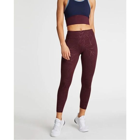 Sweaty Betty- All Day Emboss 7/8 Leggings 4 Way Stretch Leggings Maroon, Medium - Picture 1 of 13